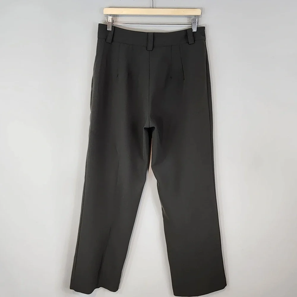 ZARA Francoise Olive Green High Rise Trouser Pants Size Large - Picture 6 of 9